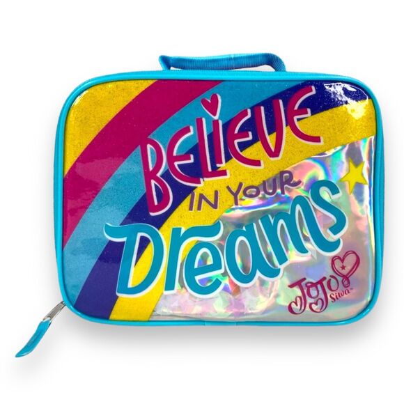 JoJo Siwa Girls Kids Lunch Box Bag Tote Believe in Your Dreams Pink Rainbow NWT - Picture 2 of 16